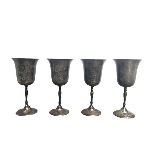Vintage Wine Goblet Cup E.P.N.S Silver Plated Stemmed Goblet Cup *Rare Set of 4 - Picture 3 of 16